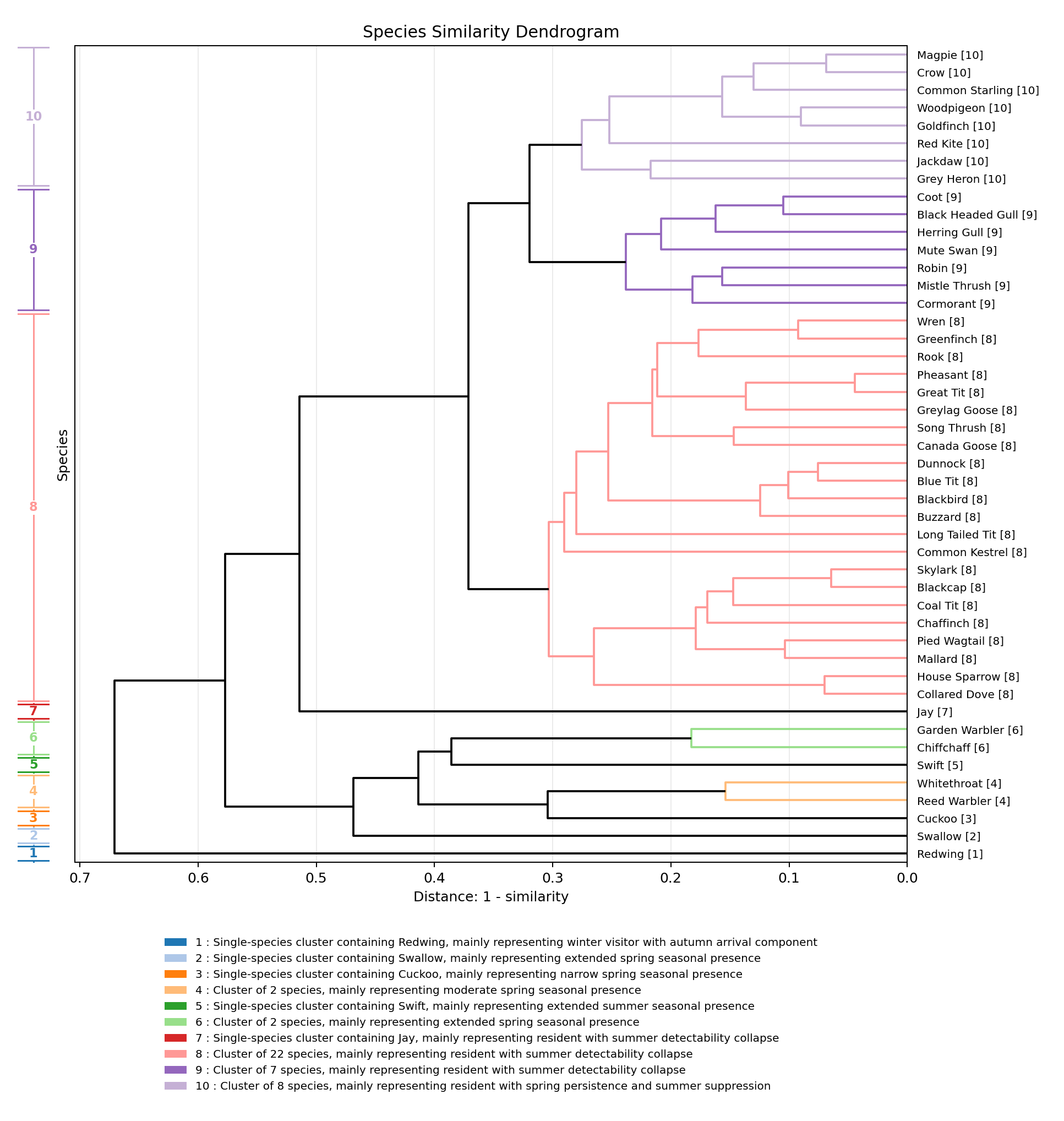 Bird Species Similarity Clustering Dendrogram